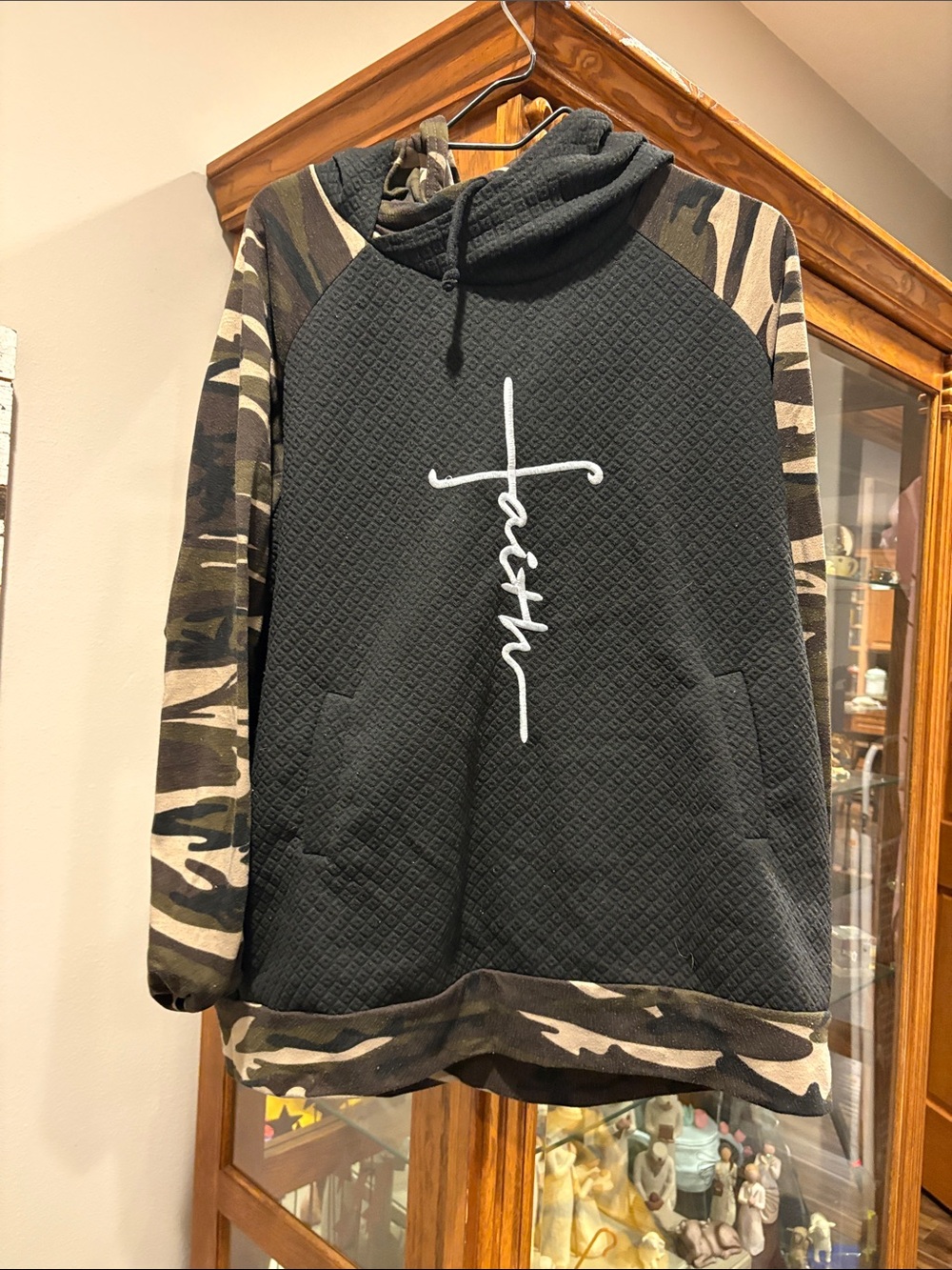 Men's Black Hoodie Sweater with Camo Sleeves
